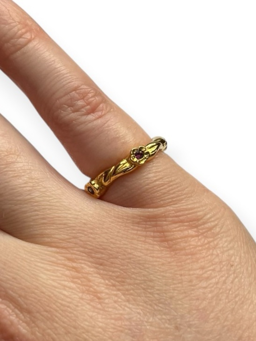 Kirks Folly Vintage Gold Tone Purple Stone Floral Stacker Ring Size 3.75-4
